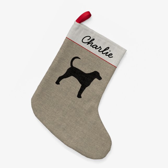 Calcetín Navideño Pequeño Personalizado de vacaciones de perro silhouette Fo (Frente (Colgado))