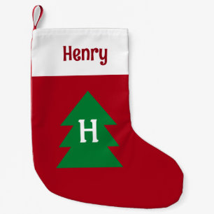 Calcetín Navideño Pequeño Personalizado del Árbol de Navidad rojo oscuro Pri