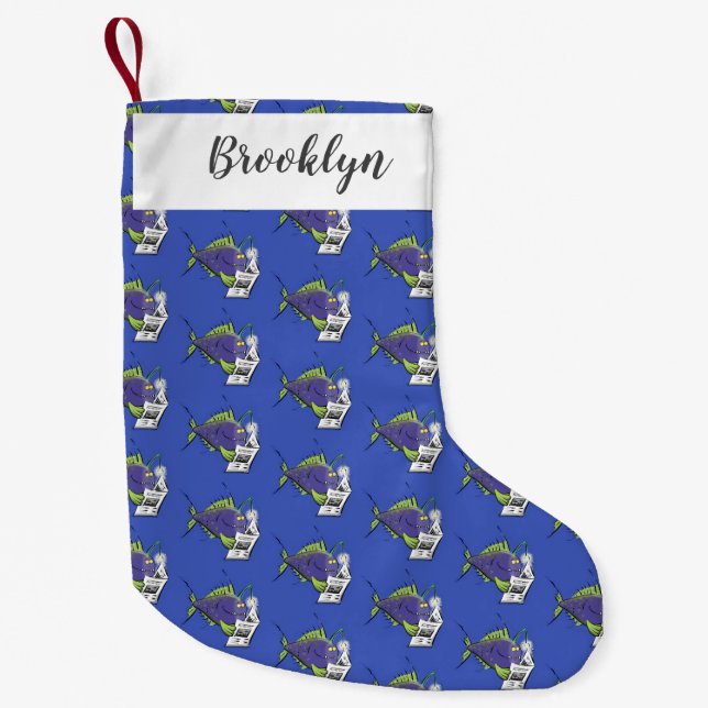 Calcetín Navideño Pequeño Personalizado divertida de pescados y mariscos (Anverso)