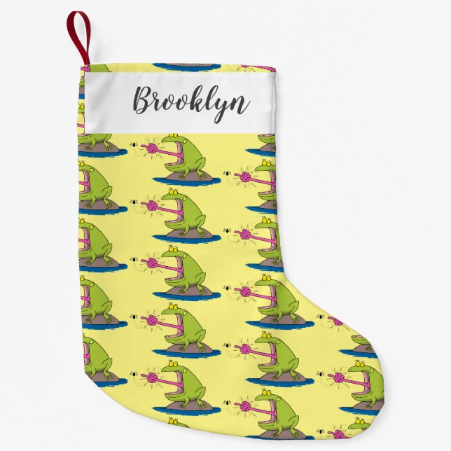 Calcetín Navideño Pequeño Personalizado divertida de rana y mosca (Anverso)