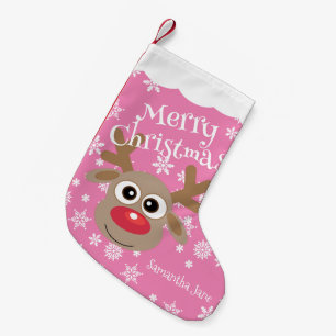 Calcetín Navideño Pequeño Personalizado dulce reno blanco copos de nieve de