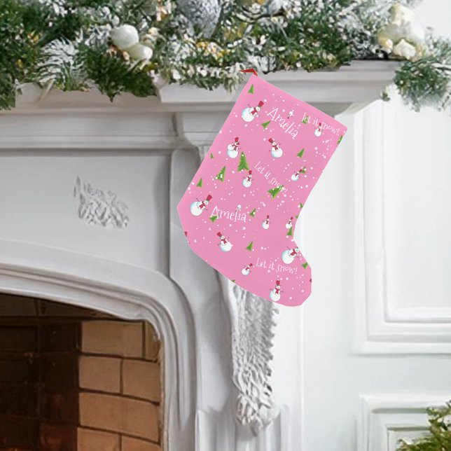 Calcetín Navideño Pequeño Personalizado el muñeco de nieve rosa (Subido por el creador)