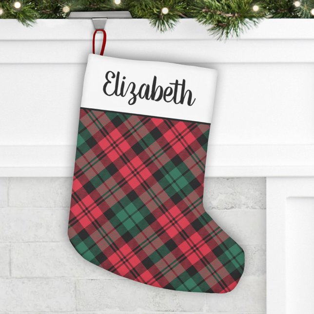 Calcetín Navideño Pequeño Personalizado el tartán rojo y verde ruso (Subido por el creador)