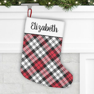 Calcetín Navideño Pequeño Personalizado el tartán ruso y negro rojo