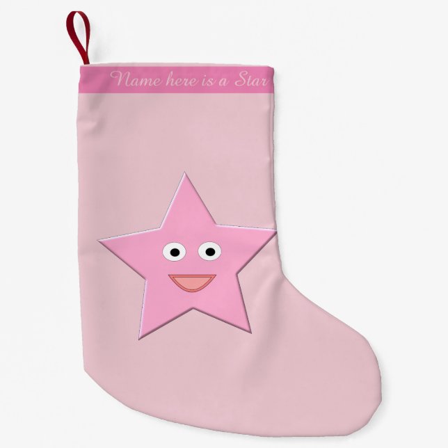 Calcetín Navideño Pequeño Personalizado Estrella Rosa bonito (Anverso)