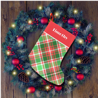Calcetín Navideño Pequeño Personalizado Festividad Clásica Verde Rojo Plata