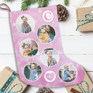 Calcetín Navideño Pequeño Personalizado Foto Bebé Rosa