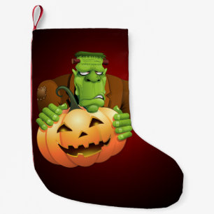 Calcetín Navideño Pequeño Personalizado Frankenstein con Calabaza