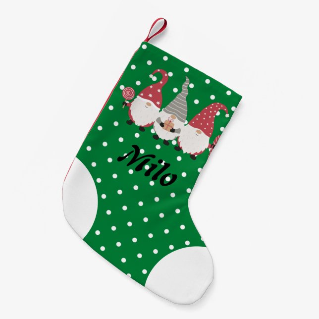 Calcetín Navideño Pequeño Personalizado lindo Santa verde blanco puntos de N (Frente (Colgado))