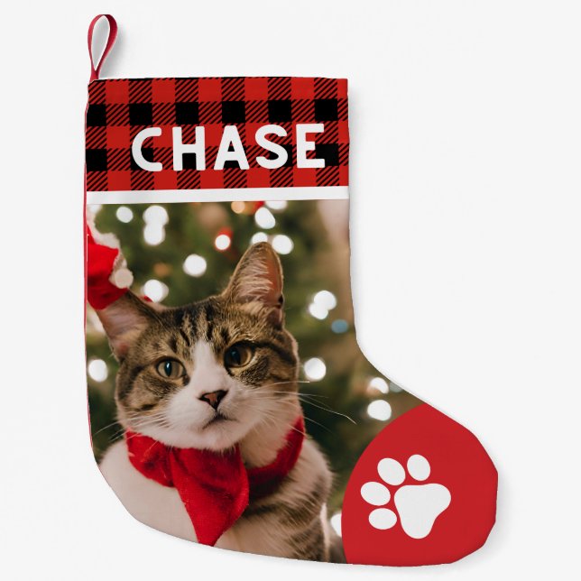 Calcetín Navideño Pequeño Personalizado Mascota foto navidades lindos gatos  (Anverso)