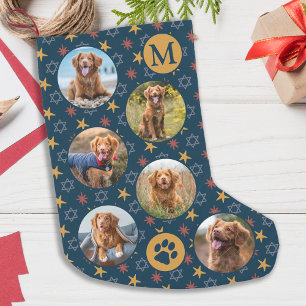 Calcetín Navideño Pequeño Personalizado Mascota fotográfico Perro Azul