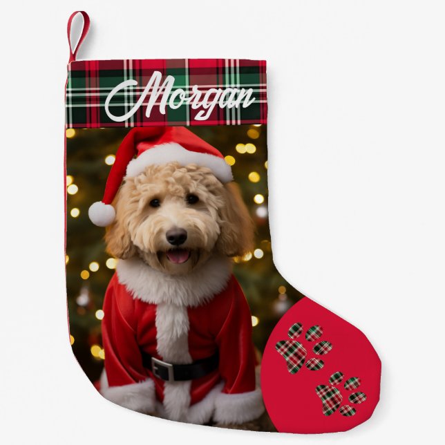 Calcetín Navideño Pequeño Personalizado Mascota Perro Navidades de fotografí (Anverso)