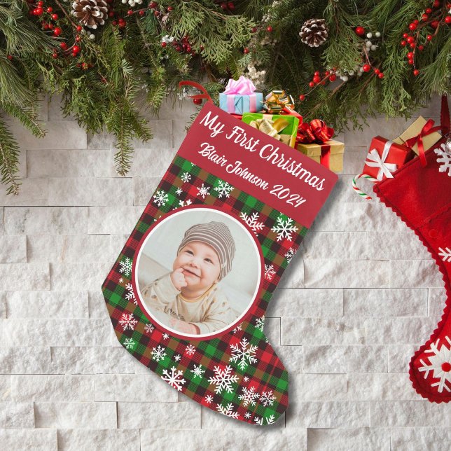 Calcetín Navideño Pequeño Personalizado Mi primera foto de Navidad (Subido por el creador)