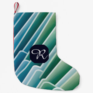 Calcetín Navideño Pequeño Personalizado Monograma Resumen Verde Azul