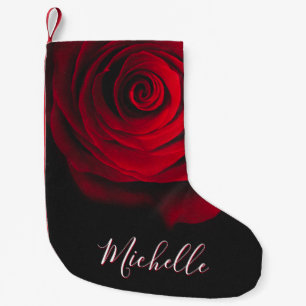 Calcetín Navideño Pequeño Personalizado monograma rojo rosa vintage fotograf