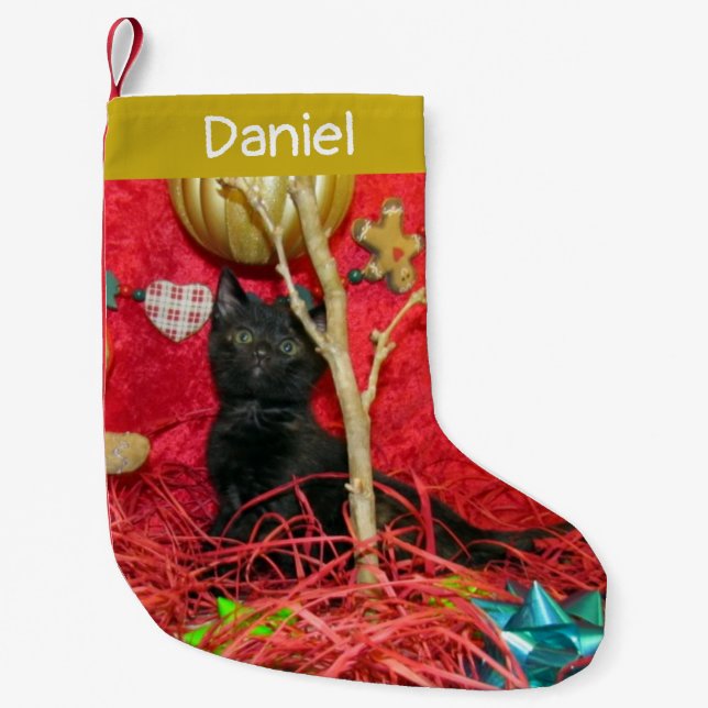 Calcetín Navideño Pequeño Personalizado - Navidades de gatos kimba se levant (Anverso)