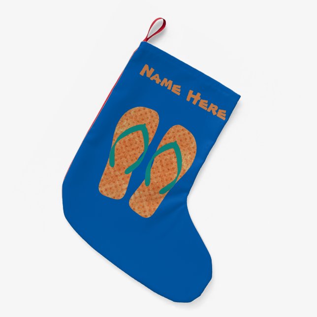 Calcetín Navideño Pequeño Personalizado Navidades tropicales Flip Flops Beac (Frente (Colgado))