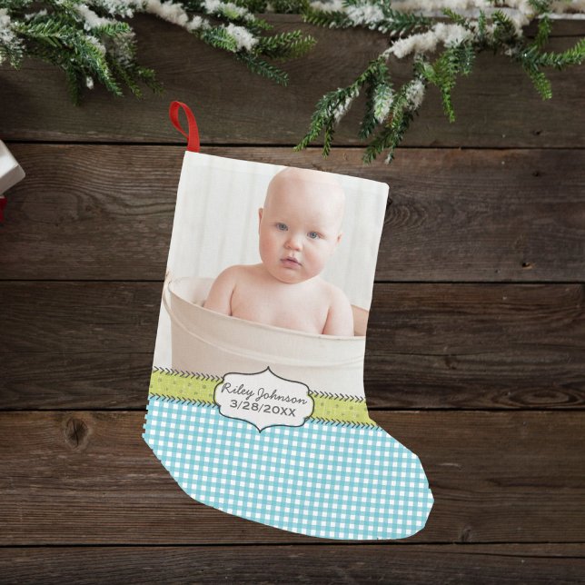 Calcetín Navideño Pequeño Personalizado nombre de la foto del niño bebé y co (Subido por el creador)
