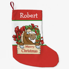 Calcetín Navideño Pequeño Personalizado occidental caballo rojo y blanco