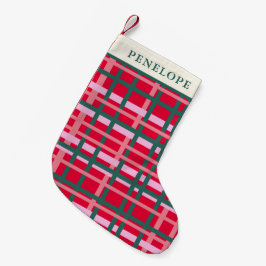 Calcetín Navideño Pequeño Personalizado Plaid Navideño Moderno Rojo Verde In