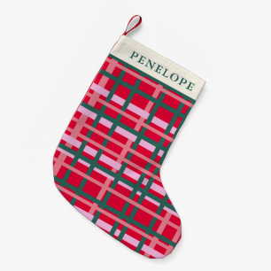 Calcetín Navideño Pequeño Personalizado Plaid Navideño Moderno Rojo Verde In