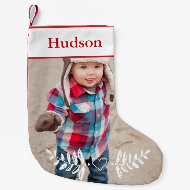 Calcetín Navideño Pequeño Personalizado tus Navidades fotográficos rojo blan (Anverso)