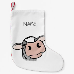 Calcetín Navideño Pequeño personalizado vaca lechera blanco negro rosa besar