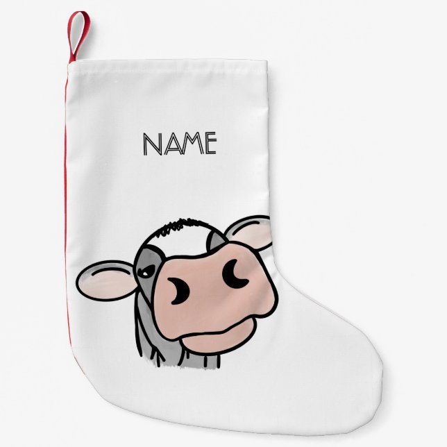 Calcetín Navideño Pequeño personalizado vaca lechera blanco negro rosa besar (Anverso)