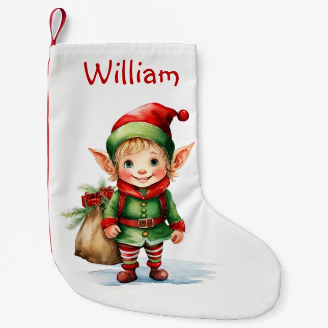 Calcetín Navideño Pequeño Personalizar a los Navidades con un saco de regalo (Anverso)