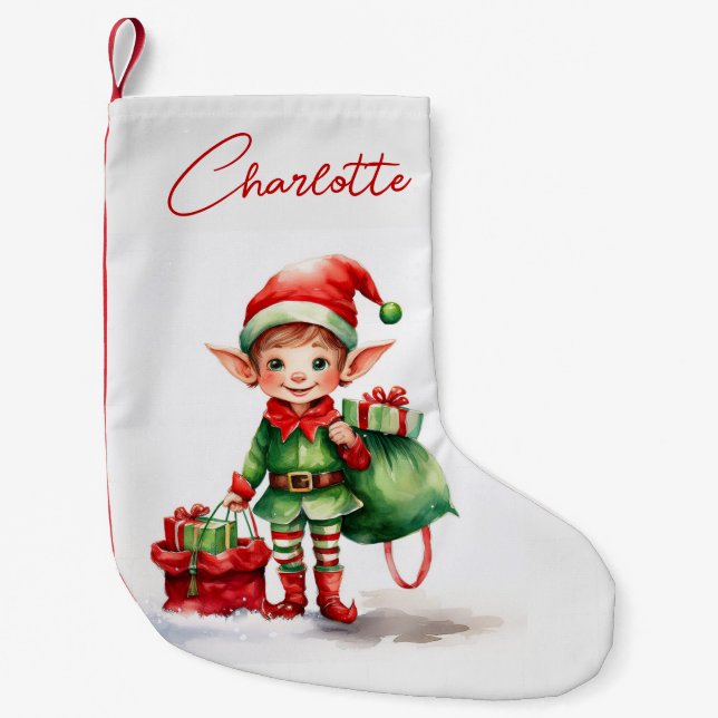 Calcetín Navideño Pequeño Personalizar a los Navidades con un saco de regalo (Anverso)