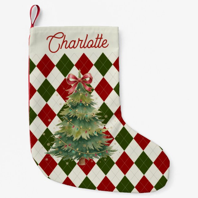 Calcetín Navideño Pequeño Personalized Christmas Pattern Design (Anverso)