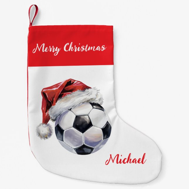 Calcetín Navideño Pequeño Personalized Christmas Soccer Ball with hat santa  (Anverso)