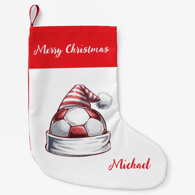 Calcetín Navideño Pequeño Personalized Christmas Soccer Ball with hat santa  (Anverso)