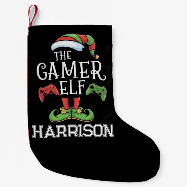 Calcetín Navideño Pequeño Personalized Gamer Elf Christmas Video Gaming  (Anverso)
