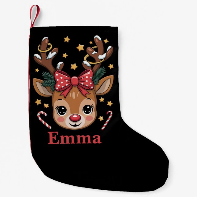Calcetín Navideño Pequeño Personalized Girl Christmas Reindeer Family Xmas (Anverso)