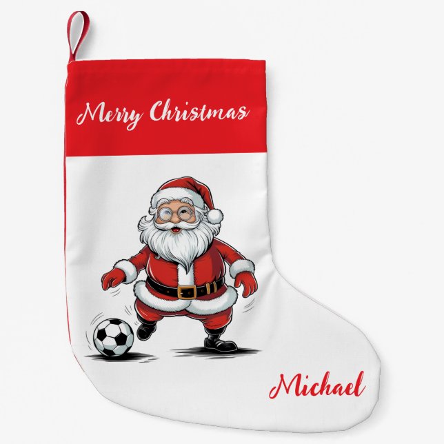 Calcetín Navideño Pequeño Personalized Merry Christmas Santa Claus Soccer    (Anverso)