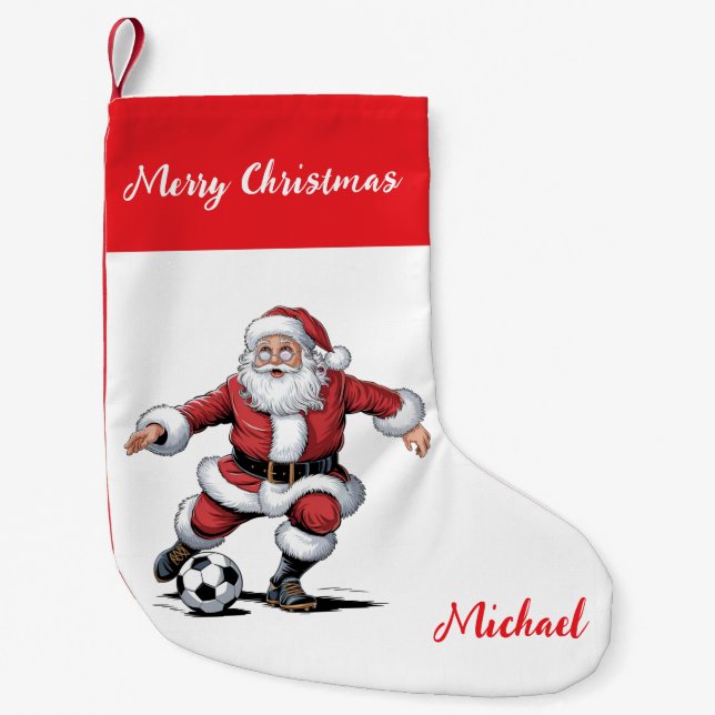 Calcetín Navideño Pequeño Personalized Merry Christmas Santa Claus Soccer    (Anverso)