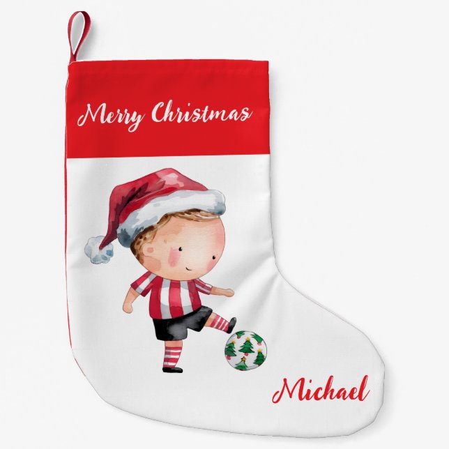 Calcetín Navideño Pequeño Personalized Merry Christmas Santa Claus Soccer    (Anverso)