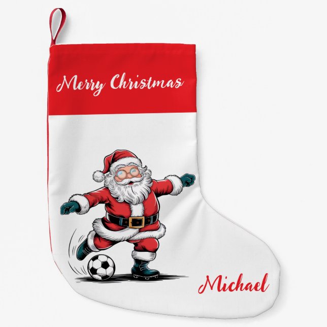 Calcetín Navideño Pequeño Personalized Merry Christmas Santa Claus Soccer    (Anverso)