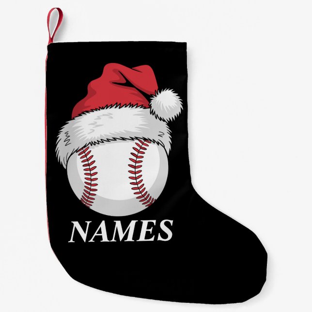 Calcetín Navideño Pequeño Personalized Name Christmas Baseball Santa Hat (Anverso)