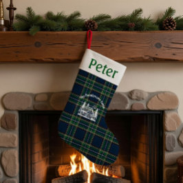 Calcetín Navideño Pequeño Personalized Tartan Family Cabin Christmas 