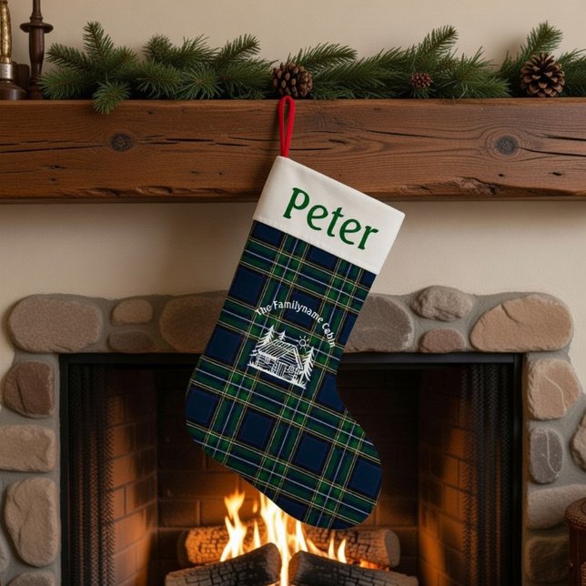 Calcetín Navideño Pequeño Personalized Tartan Family Cabin Christmas  (Subido por el creador)