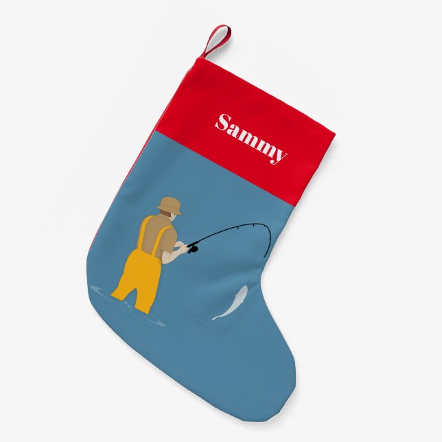 Calcetín Navideño Pequeño Pesca (Frente (Colgado))