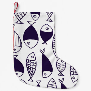 Calcetín Navideño Pequeño Pescado lindo. Niños de fondo. Patrón sin foco. 24