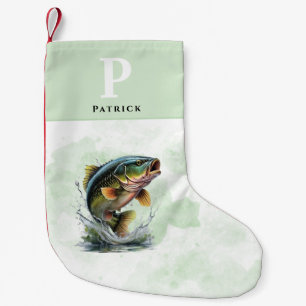 Calcetín Navideño Pequeño Pescador Personalizado de Bass Fish
