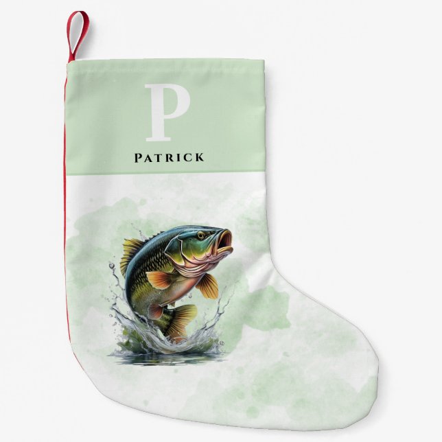 Calcetín Navideño Pequeño Pescador Personalizado de Bass Fish (Anverso)