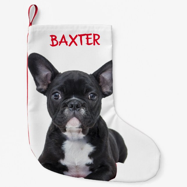 Calcetín Navideño Pequeño Pet French Bulldog Dog Photo Personalized   (Anverso)