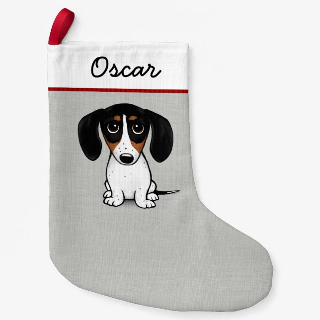 Calcetín Navideño Pequeño Piebald Dachshund Perro Adorable Personalizado (Anverso)