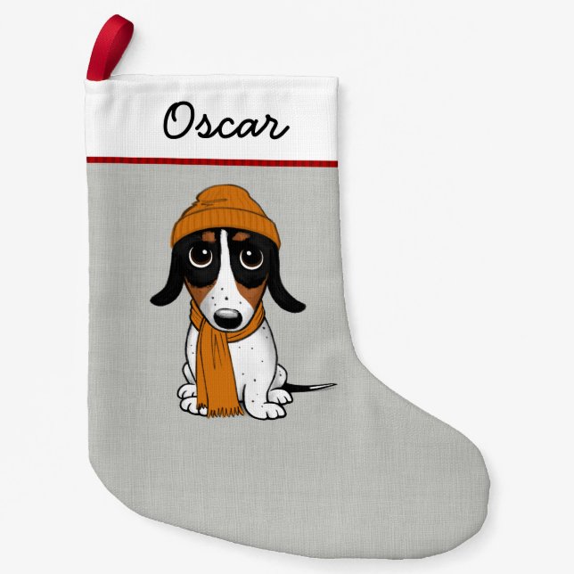 Calcetín Navideño Pequeño Piebald Dachshund Perro Cute Personalizado (Anverso)
