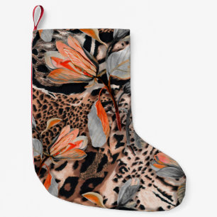 Calcetín Navideño Pequeño Piel animal salvaje africana con flor marrón